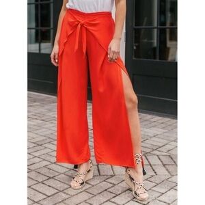 Young Fabulous & Broke On The Road Abigail Orange Wide Leg Side Slit Pants Sz M
